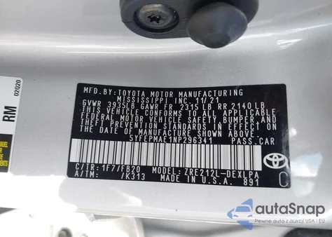 2022 Toyota Corolla Le z USA, uszkodzony, nr VIN 5YFEPMAE1NP296341